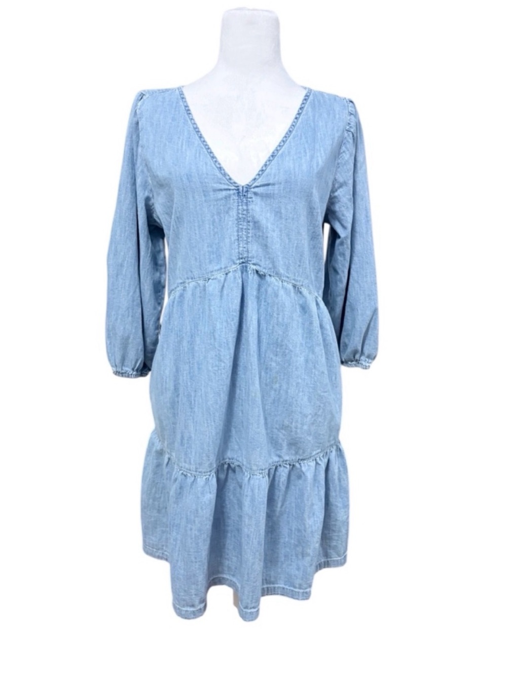 GAP Indigo Chambray Tiered Boho Cottagecore Flowy Dress Organic Cotton Size M - Picture 1 of 8